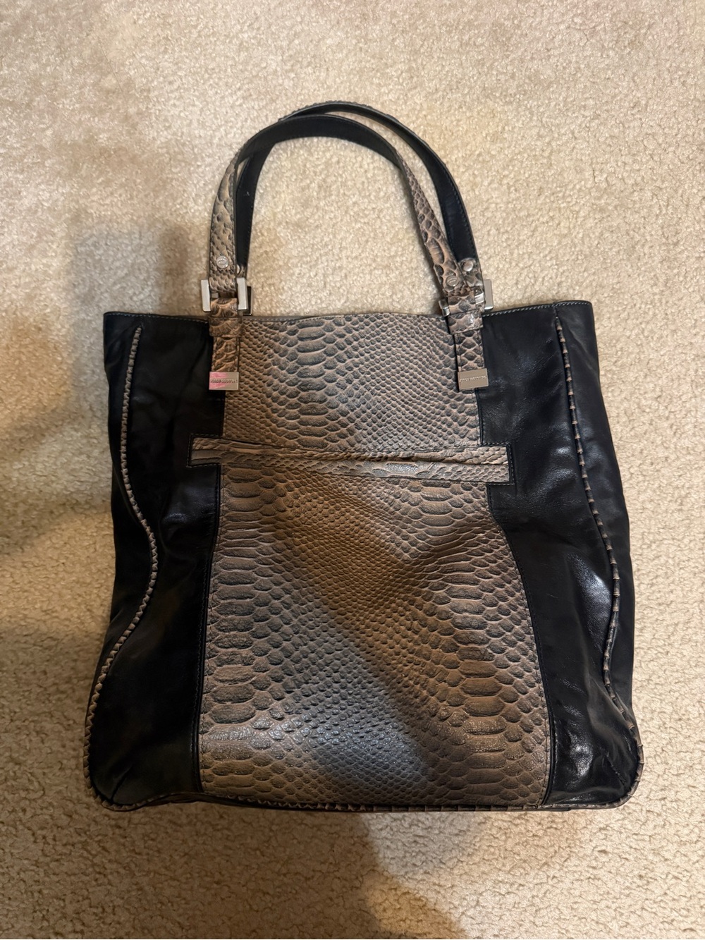 Juicy Couture Black and Taupe Snake-Print Tote